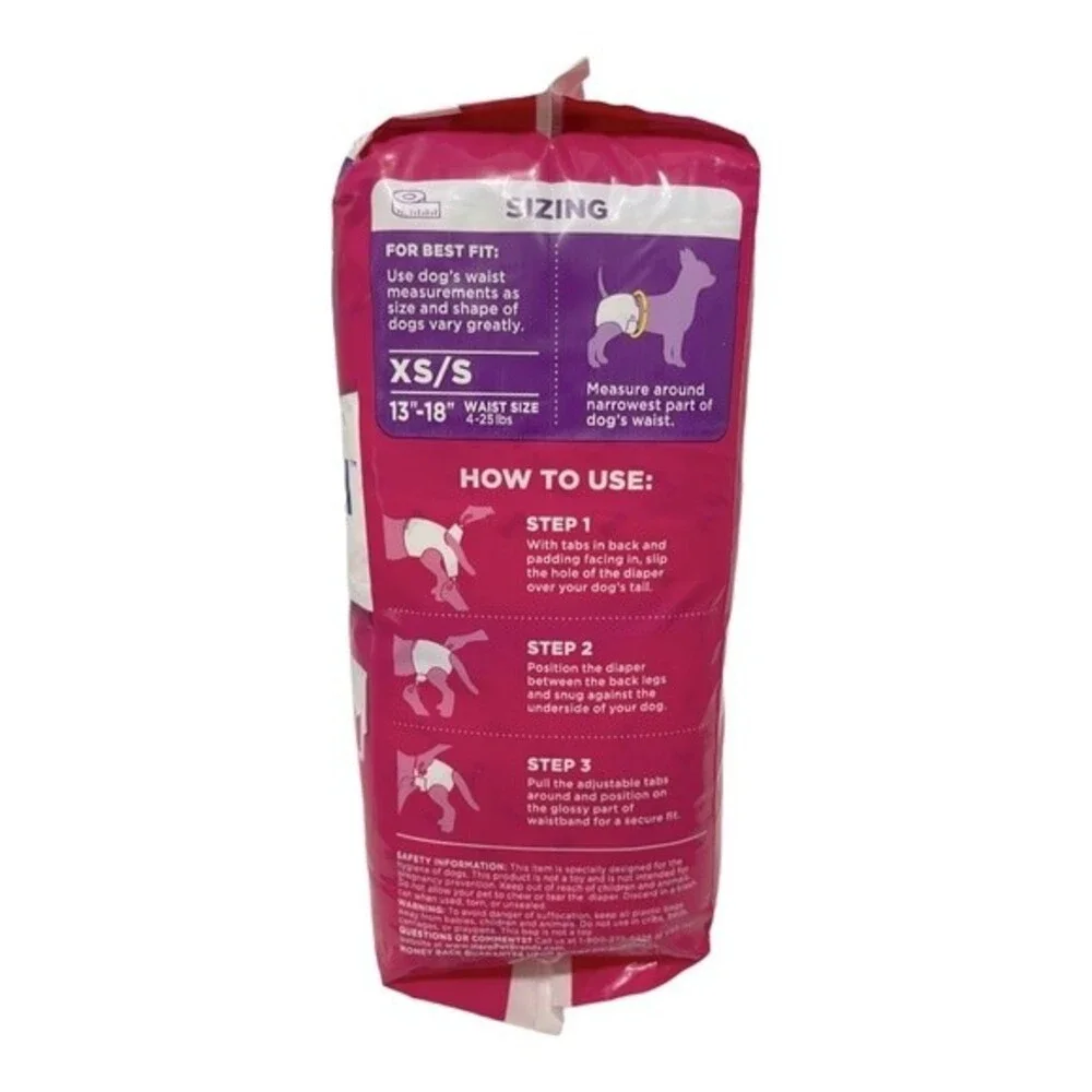 Disposable Female Dog Diapers- XS/S (2 Pack)